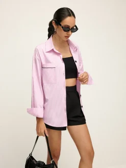 COMMENSE Contrast Trim Lapel Pinstripe Shirt* Blouses & Shirts|Tops
