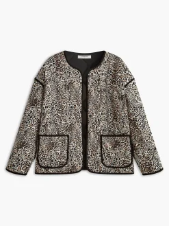 COMMENSE Contrast Trim Leopard Printed Winter Coat* Outerwear|Coats