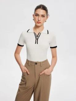 COMMENSE Contrast Trim Metal Button Knit Top* Sweater Tops|Sweaters & Cardigans