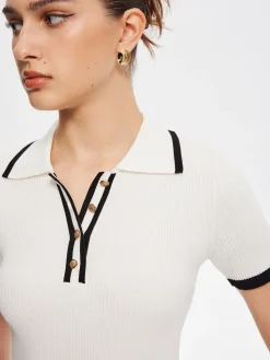 COMMENSE Contrast Trim Metal Button Knit Top* Sweater Tops|Sweaters & Cardigans