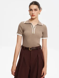 COMMENSE Contrast Trim Metal Button Knit Top* Sweater Tops|Sweaters & Cardigans