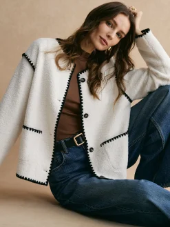 COMMENSE Contrast Trim Minky Fleece Jacket* Outerwear|Jackets