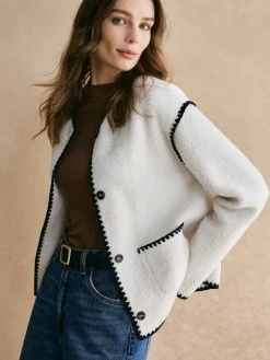 COMMENSE Contrast Trim Minky Fleece Jacket* Outerwear|Jackets