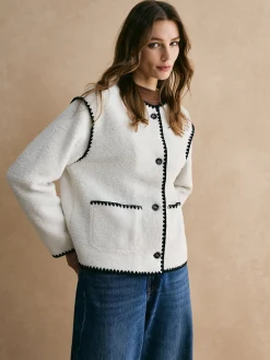 COMMENSE Contrast Trim Minky Fleece Jacket* Outerwear|Jackets