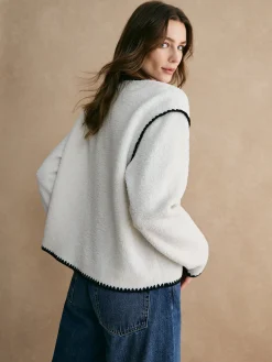 COMMENSE Contrast Trim Minky Fleece Jacket* Outerwear|Jackets