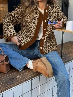 COMMENSE Contrast Trim Minky Leopard Jacket* Outerwear|Jackets