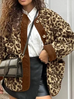 COMMENSE Contrast Trim Minky Leopard Jacket* Outerwear|Jackets