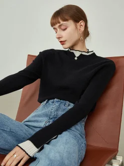 COMMENSE Contrast Trim Mock Neck Knit Top* Sweater Tops|Sweaters & Cardigans