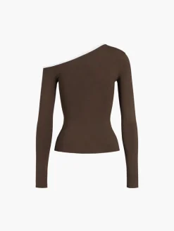 COMMENSE Contrast Trim Off Shoulder Long Sleeve Shirt* Sweater Tops|T-shirts
