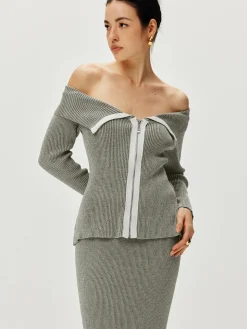 COMMENSE Contrast Trim Off Shoulder Cardigan* Cardigans|Sweaters & Cardigans