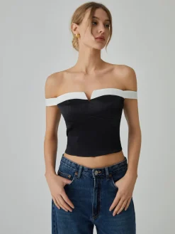 COMMENSE Contrast Trim Off-Shoulder Blouse* Blouses & Shirts|Tops