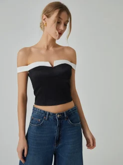 COMMENSE Contrast Trim Off-Shoulder Blouse* Blouses & Shirts|Tops
