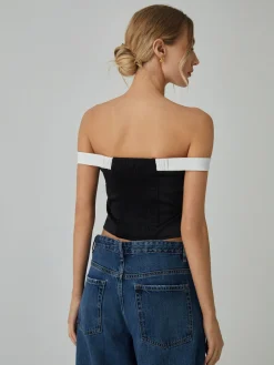 COMMENSE Contrast Trim Off-Shoulder Blouse* Blouses & Shirts|Tops
