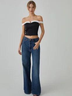 COMMENSE Contrast Trim Off-Shoulder Blouse* Blouses & Shirts|Tops