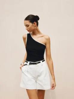 COMMENSE Contrast Trim One Shoulder Off Tank Top* Tank Tops & Camis|Matching Sets