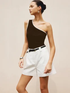 COMMENSE Contrast Trim One Shoulder Off Tank Top* Tank Tops & Camis|Matching Sets