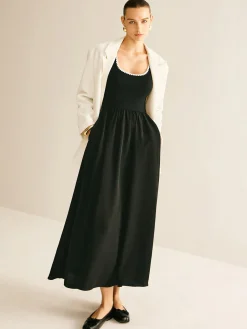 COMMENSE Contrast Trim Panel Flowy Tank Dress* Black Dresses|Casual Dresses