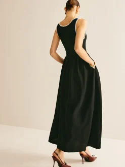 COMMENSE Contrast Trim Panel Flowy Tank Dress* Black Dresses|Casual Dresses