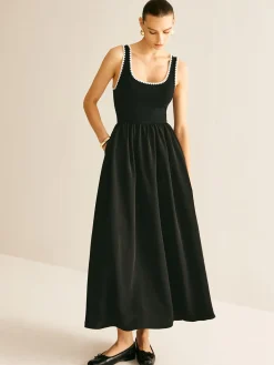 COMMENSE Contrast Trim Panel Flowy Tank Dress* Black Dresses|Casual Dresses