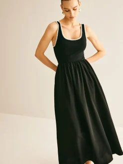 COMMENSE Contrast Trim Panel Flowy Tank Dress* Black Dresses|Casual Dresses
