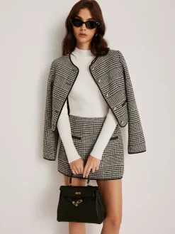 COMMENSE Contrast Trim Plaid Button Jacket* Outerwear|Jackets
