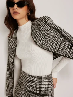 COMMENSE Contrast Trim Plaid Button Jacket* Outerwear|Jackets