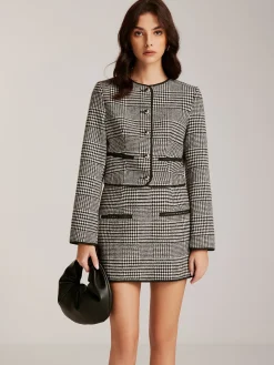 COMMENSE Contrast Trim Plaid Button Jacket* Outerwear|Jackets