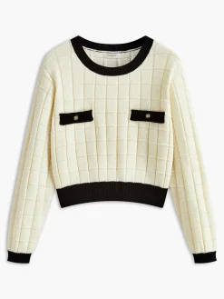COMMENSE Contrast Trim Plaid Pullover Sweater* Sweater Tops|Sweaters & Cardigans