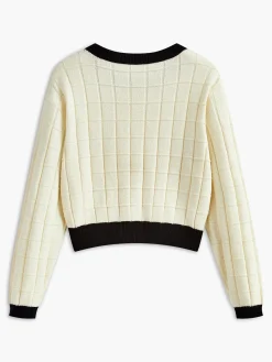 COMMENSE Contrast Trim Plaid Pullover Sweater* Sweater Tops|Sweaters & Cardigans