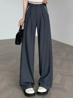 COMMENSE Contrast Trim Pleated Draped Pants* Pants|Bottoms