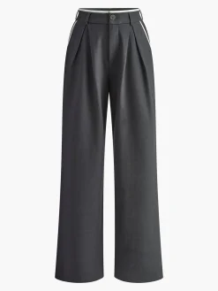COMMENSE Contrast Trim Pleated Draped Pants* Pants|Bottoms