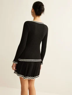 COMMENSE Contrast Trim Pleated Knit Skirt Set* Sweater Tops|Skirts