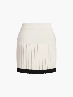 COMMENSE Contrast Trim Pleated Mini Sweater Skirt Set* Sweater Tops|Skirts