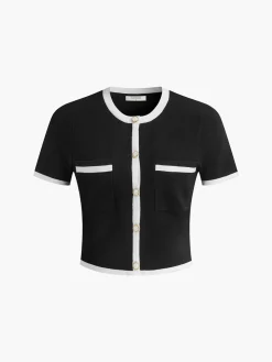 COMMENSE Contrast Trim Pockets Cardigan* Cardigans|Sweaters & Cardigans