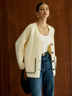 COMMENSE Contrast Trim Pockets Cardigan* Cardigans|Sweaters & Cardigans
