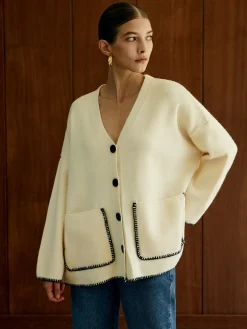 COMMENSE Contrast Trim Pockets Cardigan* Cardigans|Sweaters & Cardigans