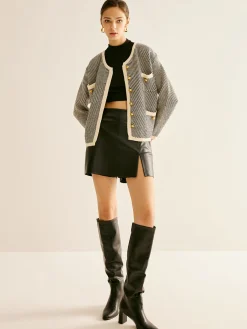 COMMENSE Contrast Trim Pockets Knit Outerwear* Sweater Tops|Outerwear