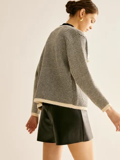 COMMENSE Contrast Trim Pockets Knit Outerwear* Sweater Tops|Outerwear