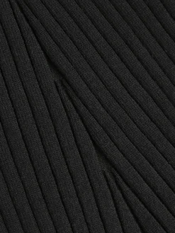 COMMENSE Contrast Trim Polo Long Knit Dress* Black Dresses|Sweater Dresses