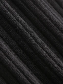 COMMENSE Contrast Trim Polo Long Knit Dress* Black Dresses|Sweater Dresses