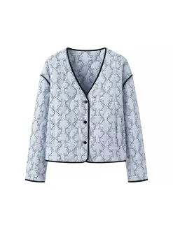 COMMENSE Contrast Trim Printed Button Winter Coat* Outerwear|Coats