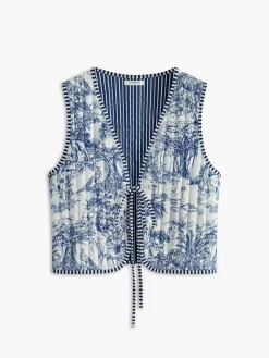 COMMENSE Contrast Trim Printed Tie Vest* Outerwear|Vests