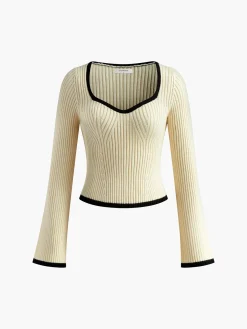 COMMENSE Contrast Trim Ribbed Sweater* Sweater Tops|Sweaters & Cardigans