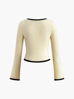 COMMENSE Contrast Trim Ribbed Sweater* Sweater Tops|Sweaters & Cardigans