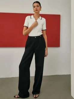 COMMENSE Contrast Trim Short Sleeve Knit Top* Sweater Tops|Sweaters & Cardigans