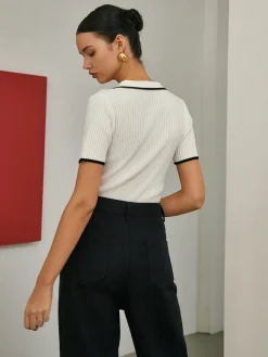COMMENSE Contrast Trim Short Sleeve Knit Top* Sweater Tops|Sweaters & Cardigans