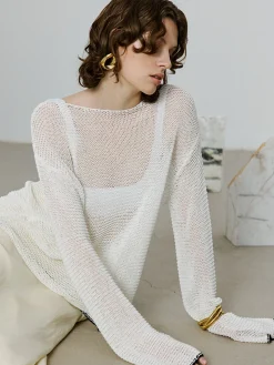 COMMENSE Contrast Trim Sim-Sheer Sweater* Sweater Tops|Sweaters & Cardigans