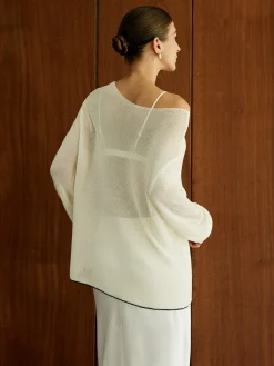 COMMENSE Contrast Trim Sim-Sheer Sweater* Sweater Tops|Sweaters & Cardigans
