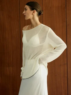 COMMENSE Contrast Trim Sim-Sheer Sweater* Sweater Tops|Sweaters & Cardigans