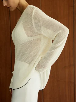 COMMENSE Contrast Trim Sim-Sheer Sweater* Sweater Tops|Sweaters & Cardigans